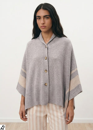 Pluto Poncho TELMA grau mit beigen Kontrast aus reiner Merinowolle