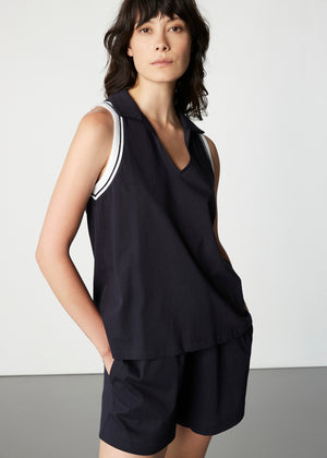 Pluto kurzer Schlafanzug HALIE dunkelblau ärmelloses Oberteil Kragen kurze Shorts