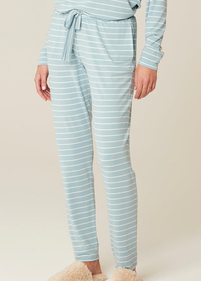 Pluto langer Schlafanzug HELINA hellblau weiß gestreift langarm Rundhalsausschnitt