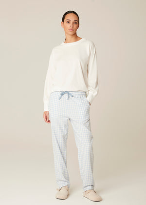 Pluto langer Schlafanzug JAELLA champagner hellblau kariert Baumwolljersey
