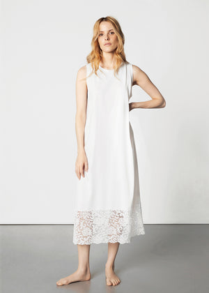Pluto langes Nachthemd CALLY weiß ärmellos Rundhalsausschnitt Spitze