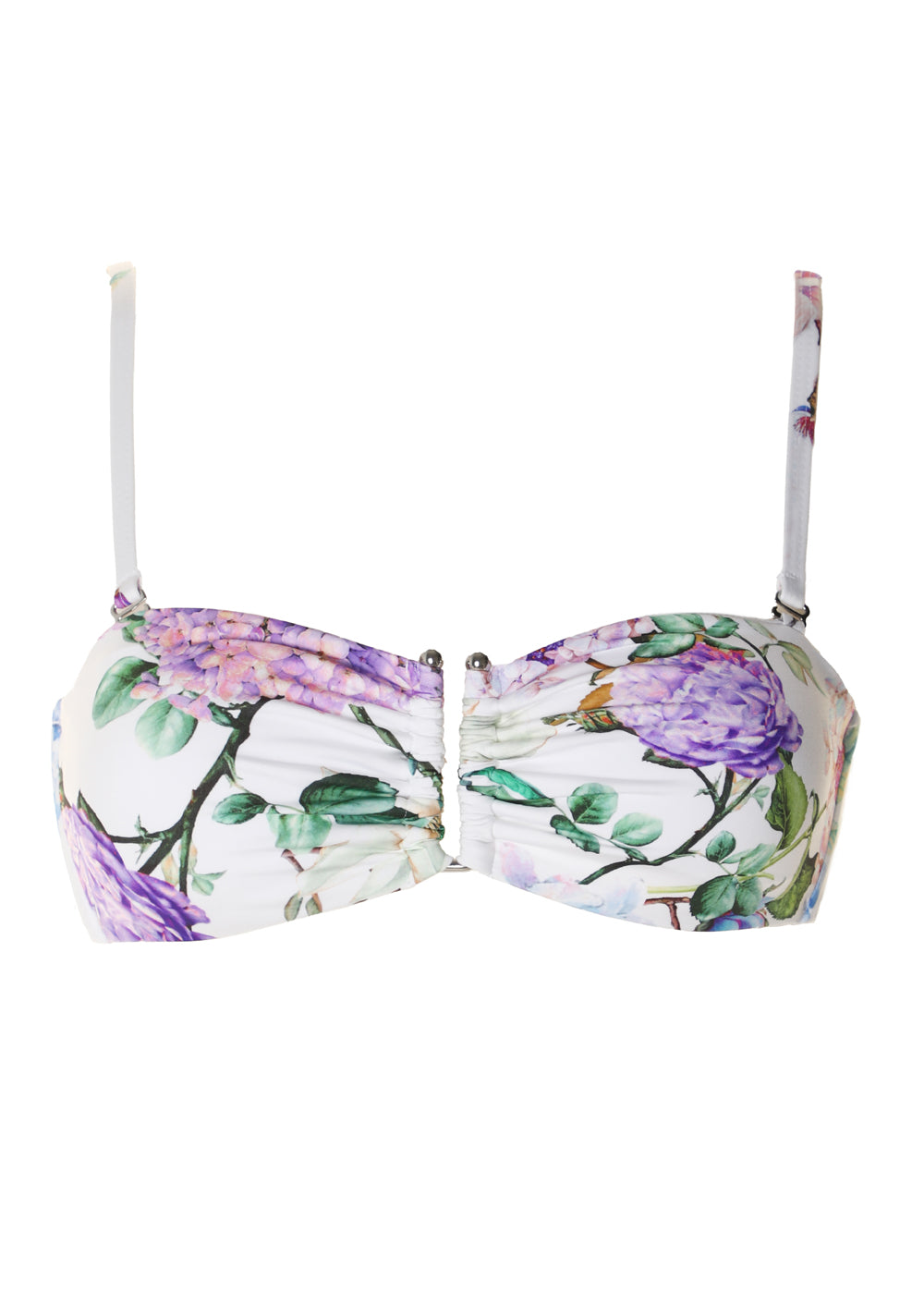 Prelude Bandeau Bikinioberteil ENGLISCH ROSE weiß Blumenmuster silbernem Schmuckelement