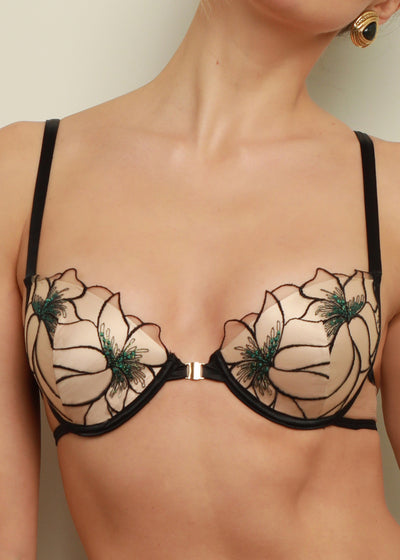 Prelude Push-Up BH DELICATE NIMPH beige-schwarz aus Tüll mit Satin Vorderverschluss