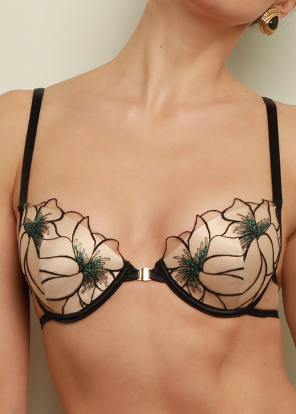 Prelude Push-Up BH DELICATE NIMPH beige-schwarz aus Tüll mit Satin Vorderverschluss