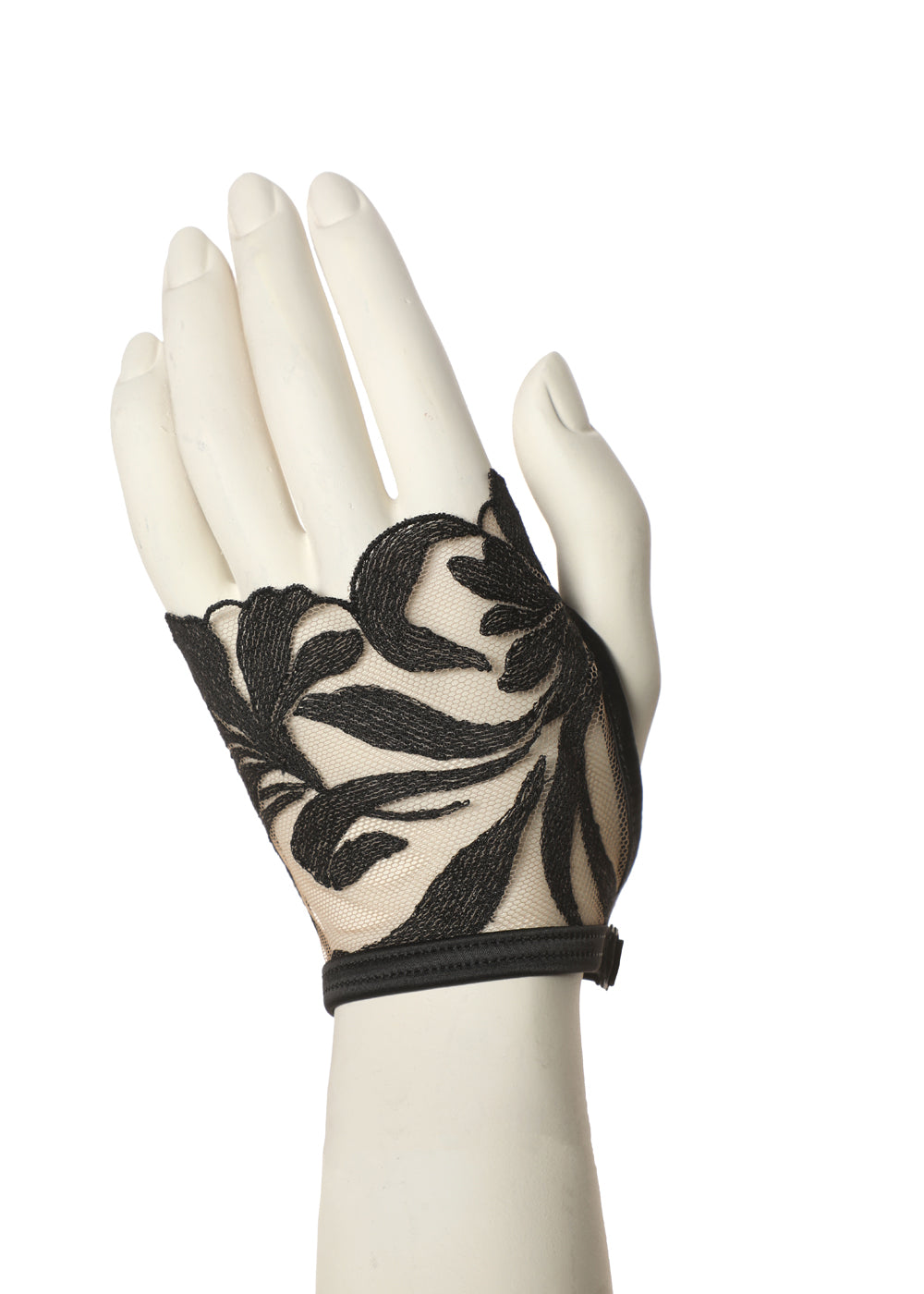 Prelude Spitzenhandschuhe SPLENDIDA schwarz fingerlos aus Tüll Spitze in Tattoo-Optik