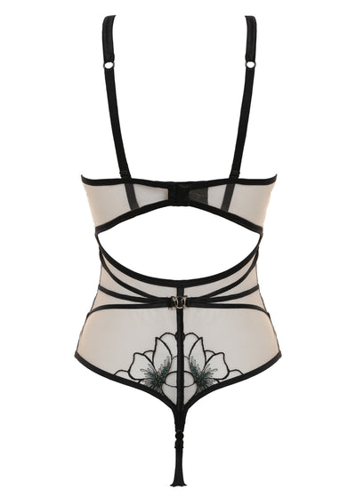 Prelude String-Body DELICATE NIMPH beige-schwarz aus Tüll Stickerei mit Lurex