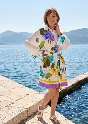 Raffaela d'Angelo kurzer Kimono LOTOS BRILLANTE creme bunt bedruckt Lotos