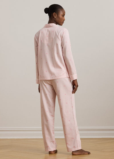 Ralph Lauren Satin-Pyjama BLUSH hellrosa weiß gestreift Hemdkragen langarm