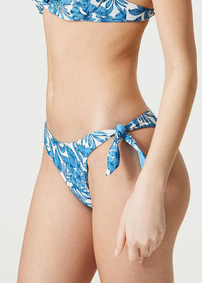 TWIN-SET Binde-Bikinihose PALM GRANADA SKY blau weiß tropischer Pflanzenprint