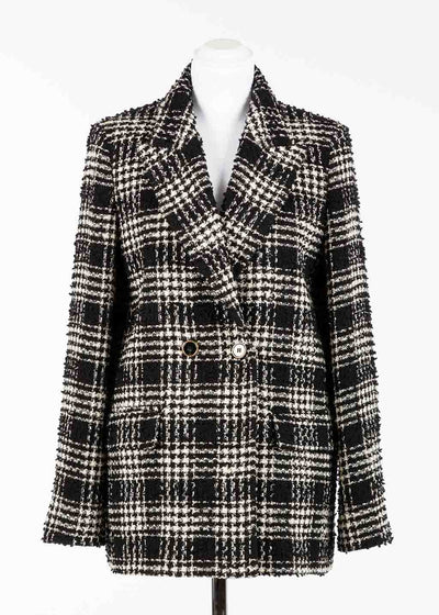 TWIN-SET Blazer QUADRI schwarz champagner Bouclé Karomuster