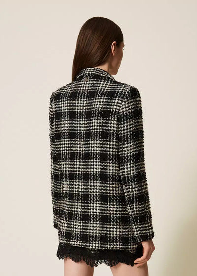 TWIN-SET Blazer QUADRI schwarz champagner Bouclé Karomuster