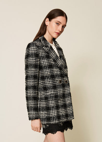 TWIN-SET Blazer QUADRI schwarz champagner Bouclé Karomuster
