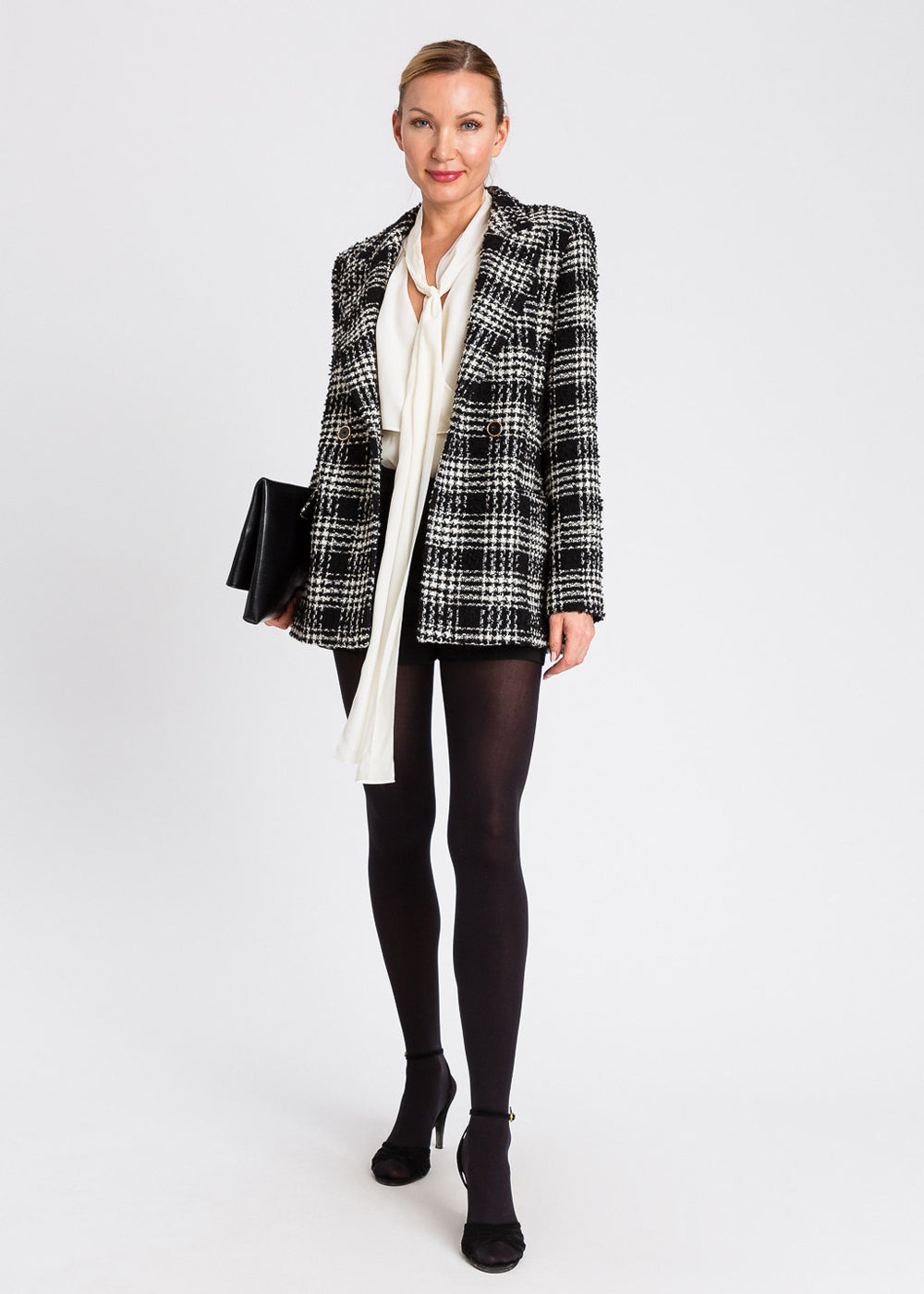TWIN-SET Blazer QUADRI schwarz champagner Bouclé Karomuster