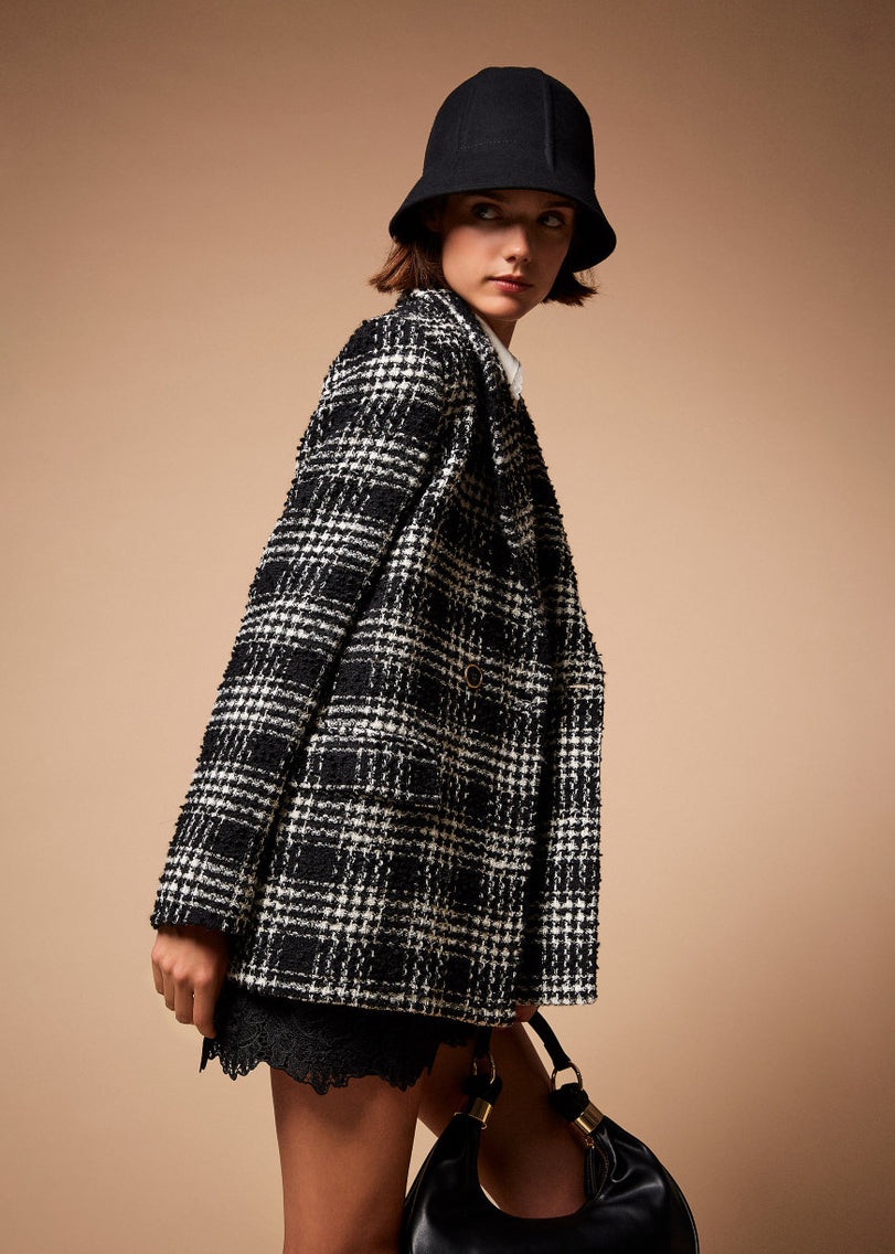 TWIN-SET Blazer QUADRI schwarz champagner Bouclé Karomuster