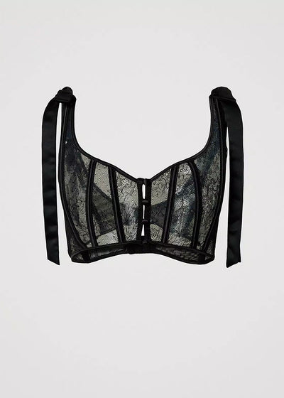 TWIN-SET Bustier BUSTINO schwarz aus transparenter Spitze mit bindbaren Satinträgern