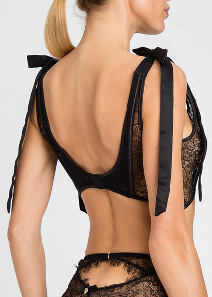 TWIN-SET Bustier BUSTINO schwarz aus transparenter Spitze mit bindbaren Satinträgern