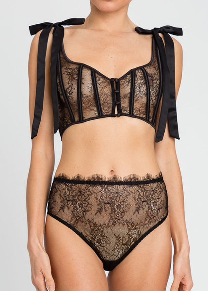 TWIN-SET Bustier BUSTINO schwarz aus transparenter Spitze mit bindbaren Satinträgern