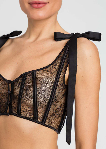 TWIN-SET Bustier BUSTINO schwarz aus transparenter Spitze mit bindbaren Satinträgern