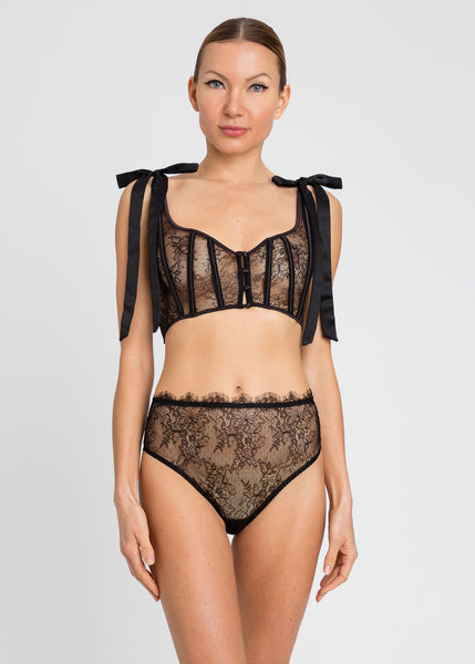 TWIN-SET High Waist Slip schwarz aus transparenter Spitze