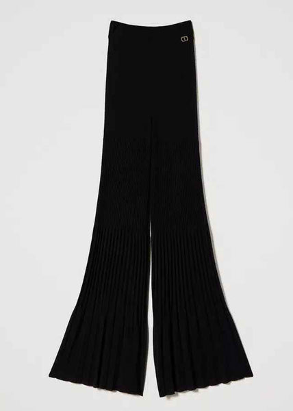 TWIN-SET Hose PALAZZO schwarz Plisseefalten gestrickter elastischer Viskosestoff