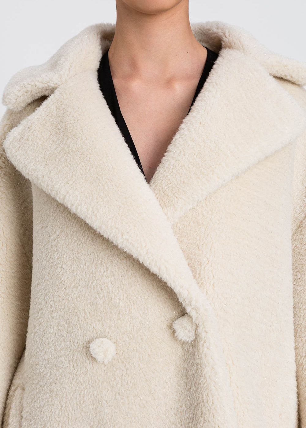 TWIN-SET Mantel CAPPOTTO champagner Teddy zweireihig Reverskragen