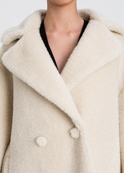 TWIN-SET Mantel CAPPOTTO champagner Teddy zweireihig Reverskragen