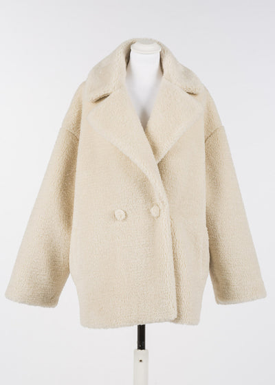 TWIN-SET Mantel CAPPOTTO champagner Teddy zweireihig Reverskragen