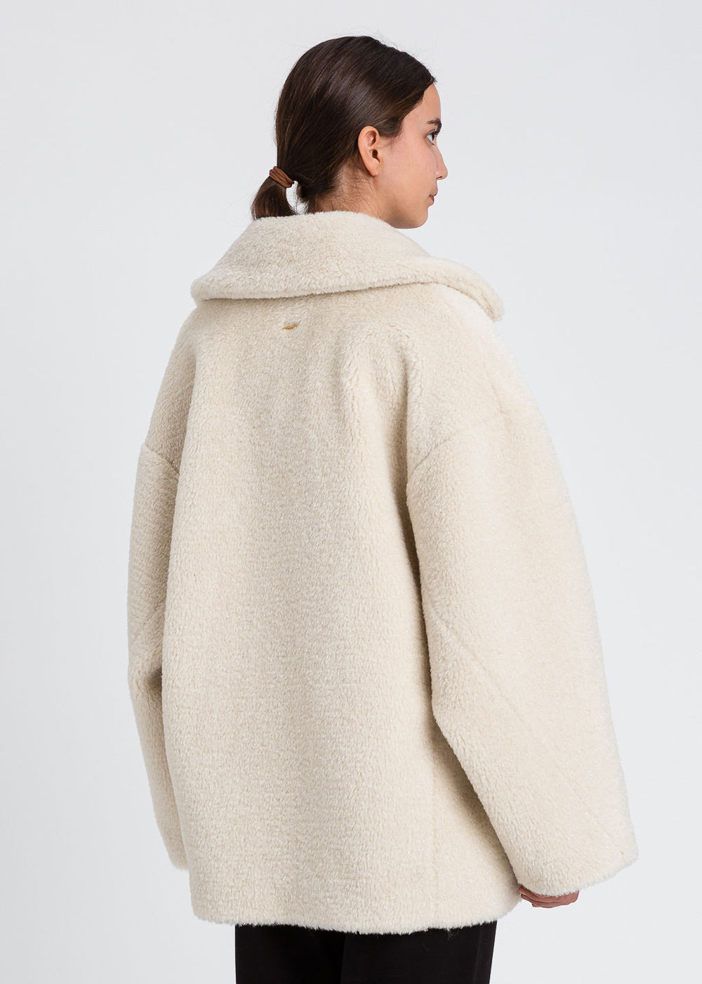 TWIN-SET Mantel CAPPOTTO champagner Teddy zweireihig Reverskragen