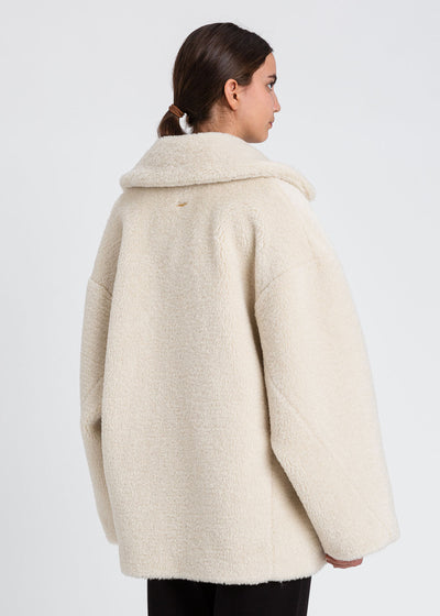 TWIN-SET Mantel CAPPOTTO champagner Teddy zweireihig Reverskragen