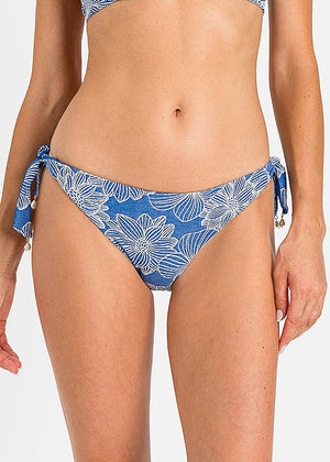 TWINSET Binde-Bikinihose JACQUARD BLU blau weiß floraler Print Perlen