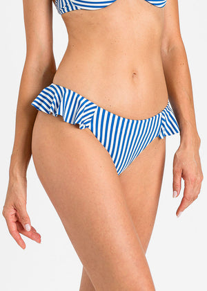 TWINSET Brazilian-Bikinihose MEDITERRANEAN blau-weiß gestreift mit Rüschen