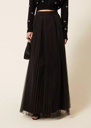 TWINSET Maxirock TULLE schwarz Taft plissierter Tüll weit geschnitten