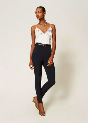 TWINSET Milano Hose LEGGINGS schwarz figurbetont aus Stretch-Crêpe