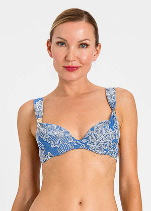 TWINSET Push-Up Bikinioberteil JACQUARD BLU blau weiß floraler Print Golddetails