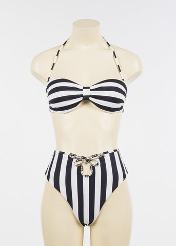 Twin-Set Bikini-Set RIGA blau-weiß gestreift Cut-Outs Strasssteine