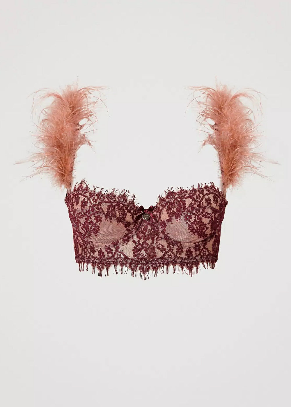 Twin-Set Bustier-Balconette BICOLORO PINK rosa bordeaux Wimpernspitze Straußfedern