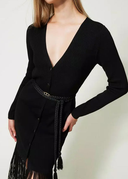 Twin-Set Cardigan-Kleid ABITO schwarz gestrickt Multifunktional mit langen Fransen