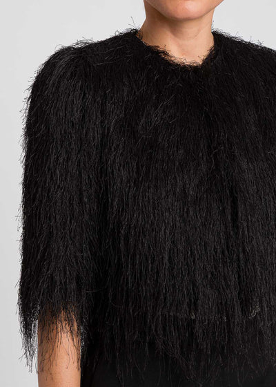 TWIN-SET Cropped Jacke FRANGE schwarz mit Fransen kurze Ärmel