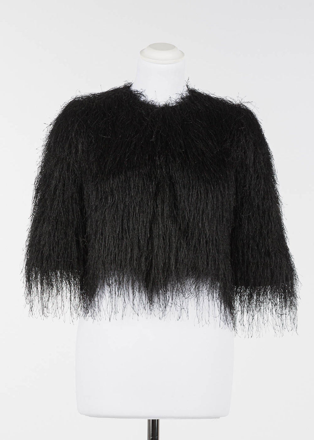 TWIN-SET Cropped Jacke FRANGE schwarz mit Fransen kurze Ärmel