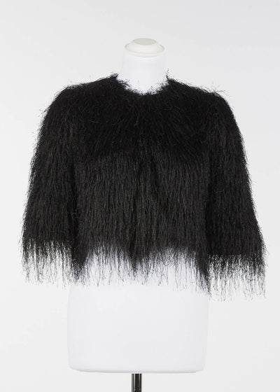 TWIN-SET Cropped Jacke FRANGE schwarz mit Fransen kurze Ärmel