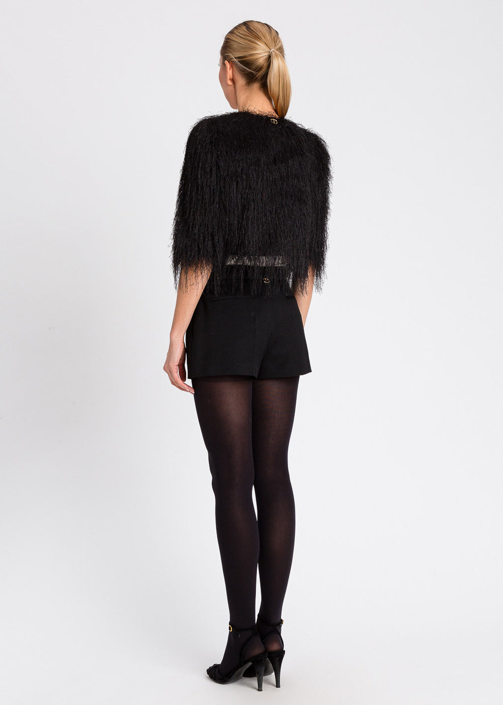 TWIN-SET Cropped Jacke FRANGE schwarz mit Fransen kurze Ärmel