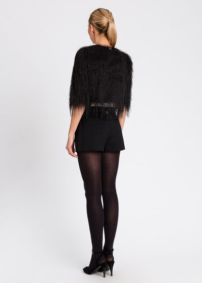 TWIN-SET Cropped Jacke FRANGE schwarz mit Fransen kurze Ärmel