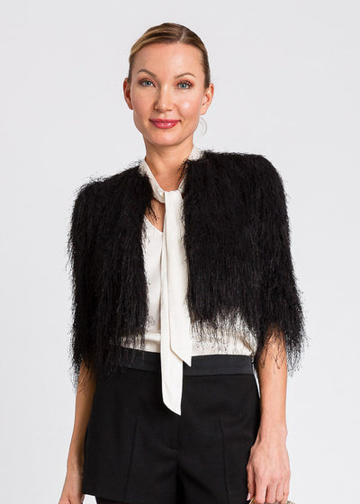 TWIN-SET Cropped Jacke FRANGE schwarz mit Fransen kurze Ärmel