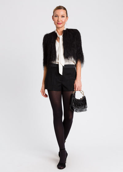 TWIN-SET Cropped Jacke FRANGE schwarz mit Fransen kurze Ärmel