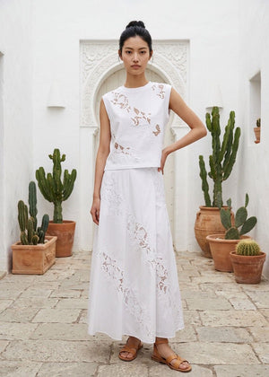 Twin-Set Maxirock BIANCO OTTICO champagner Lochstickerei Popeline