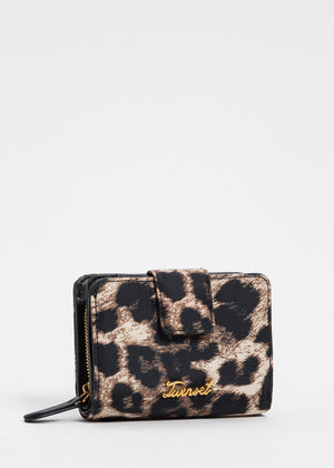 Twinset Geldbörse LEOPARDO Leopardenprint aus Satin & Saffiano-Details