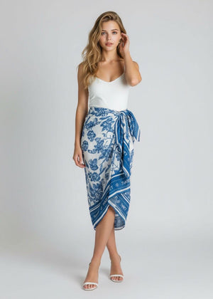 Twinset Pareo-Tuch ST.TOILE blau-weiß Blumenmuster Baumwolle