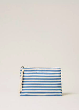 Twinset Pochette MEDITERRANE blau-weißer Streifenmuster aus Canvas mit Reißverschluss