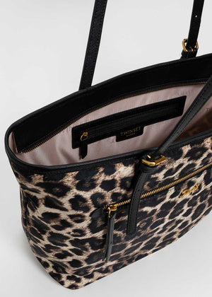 Twinset Shopper LEOPARDO Leopardenprint aus Satin mit Saffiano-Details