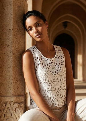 Twinset Spitzentop OFF WHITE weiß aus Häkelspitze Rundhalsausschnitt